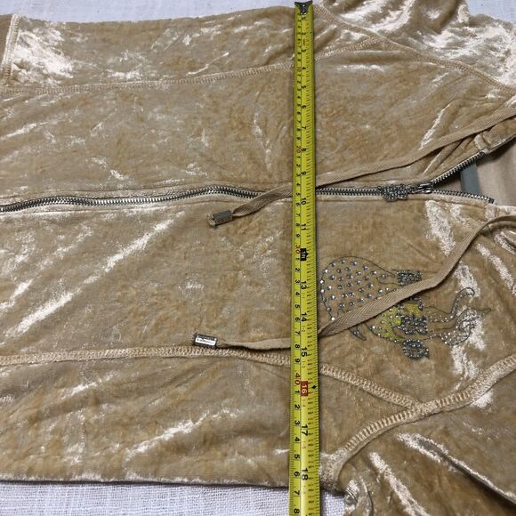Vintage BCBG Max Azria Velour Hoodie Jacket Women M Gold Rhinestone Flames Y2K - Picture 9 of 10
